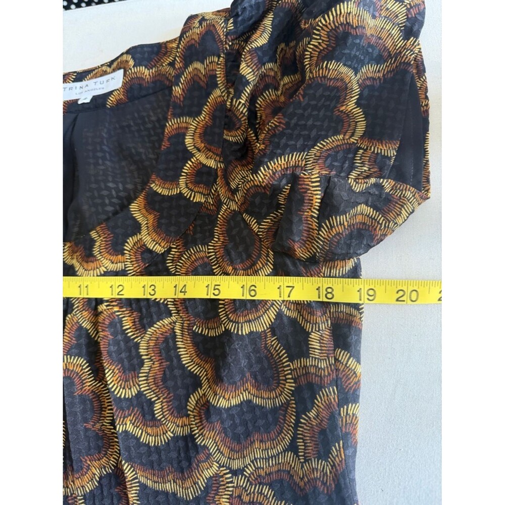 Trina Turk Silk Dress Size 6 Black Gold Print Shift Mini Made in USA - Picture 7 of 9